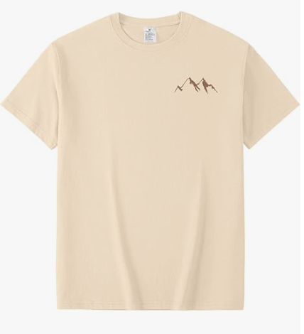 Aiyino Mens Mountain Print T Shirt 100% Cotton Hiking Camping Summer Cream