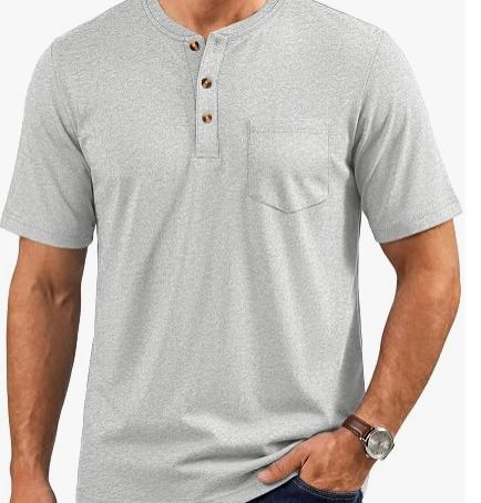 Men's Cotton Henley Short Sleeve Shirt Gray