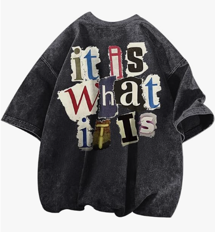 Men's Graphic Tees Funny Letter Print Vintage Oversize T Shirts Acid Wash Shirt Streetwear Rapper Casual Tee
