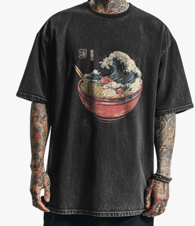 Short Sleeve Washed Cotton T Shirts for Men Summer Casual Hippie Style Graphic Tees Daily Work Baggy Basic Tops Black